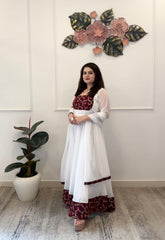 White & Maroon embroidered anarkali - kasumi.in